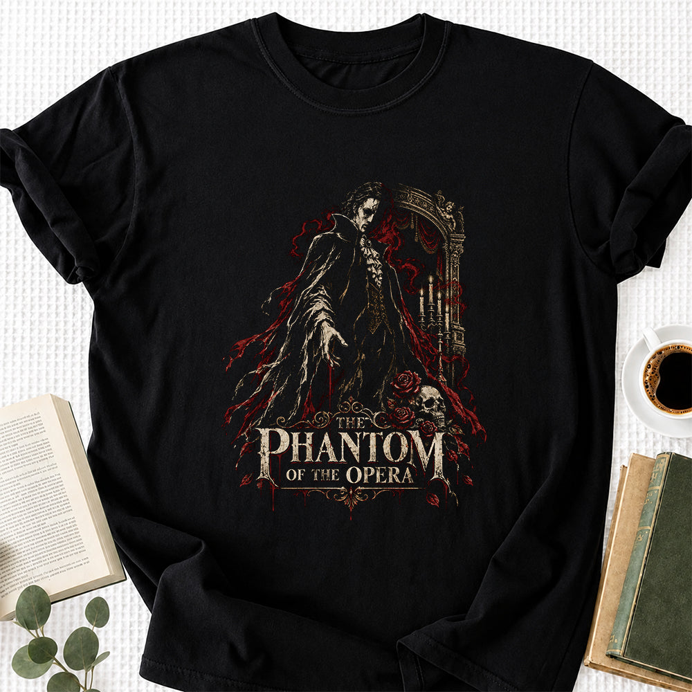 The Phantom Of The Opera Printed T-Shirt | Halloween Book Lover Gift Black