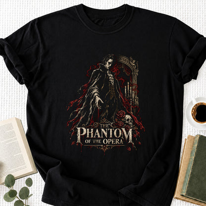 The Phantom Of The Opera Printed T-Shirt | Halloween Book Lover Gift Black