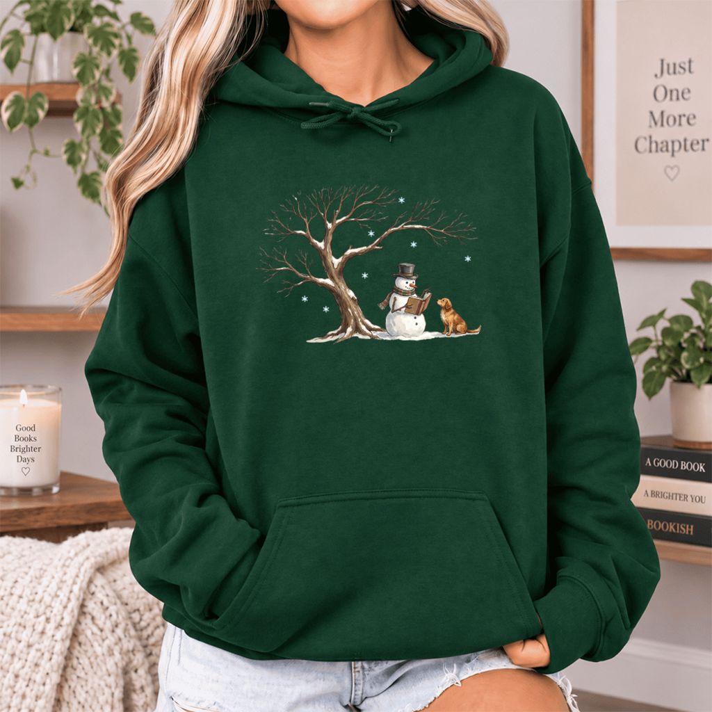 Golden Retriever And Snowman Under Tree Softstyle Hoodie | Christmas Reader Gift Forest Green