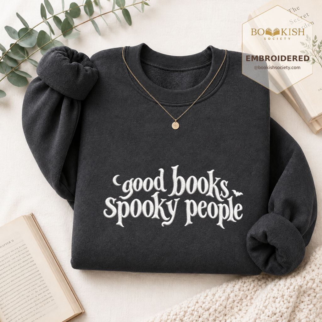 Good Books Spooky People Embroidered Sweatshirt | Halloween Book Lover Gift Dark Heather