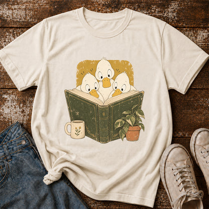Minimal Japanese Ducks Reading Softstyle T-Shirt | Book Lover Gift Natural