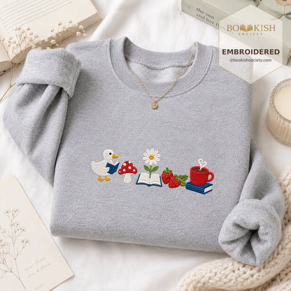 Duck Mushroom Embroidered Sweatshirt | Reader Gift Sport Grey