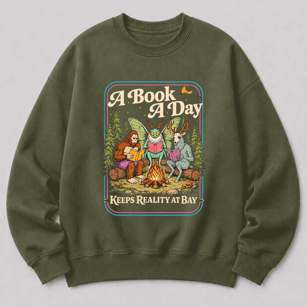 Cryptid Book Club Crewneck Sweatshirt | Reader Gift Military Green
