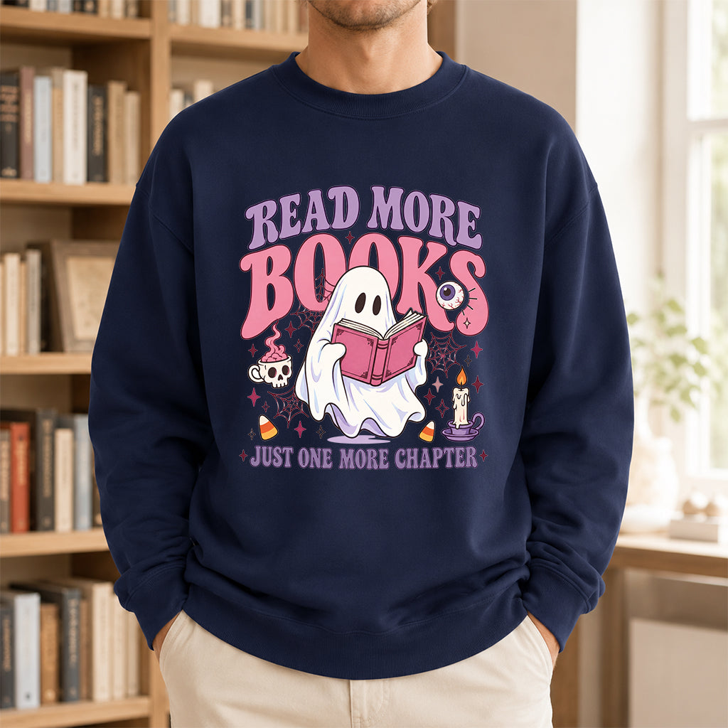 Read More Books Printed Sweatshirt | Halloween Book Lover Gift Navy