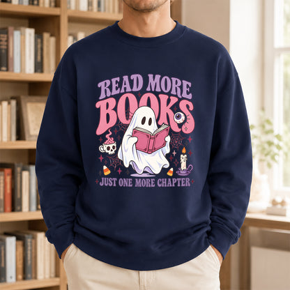 Read More Books Printed Sweatshirt | Halloween Book Lover Gift Navy