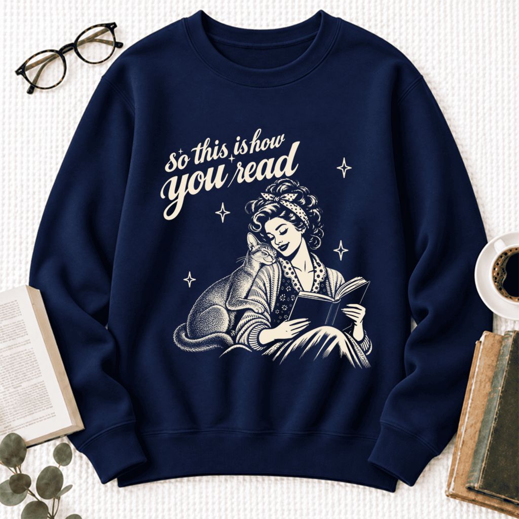 How You Read Abyssinian Softstyle Sweatshirt | Cozy Cat Lover Reader Gift Navy