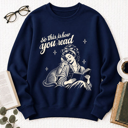 How You Read Abyssinian Softstyle Sweatshirt | Cozy Cat Lover Reader Gift Navy
