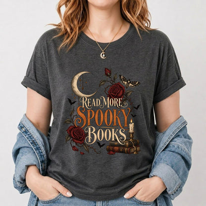 Read More Spooky Books Printed T-Shirt | Halloween Book Lover Gift Dark Heather
