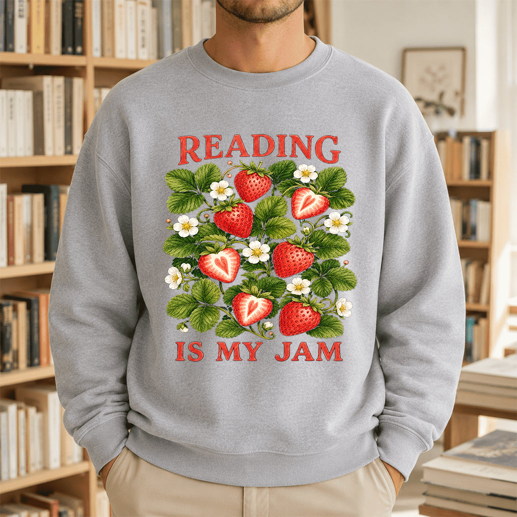 Reading Is My Jam Crewneck Sweatshirt | Reader Gift Sport Grey