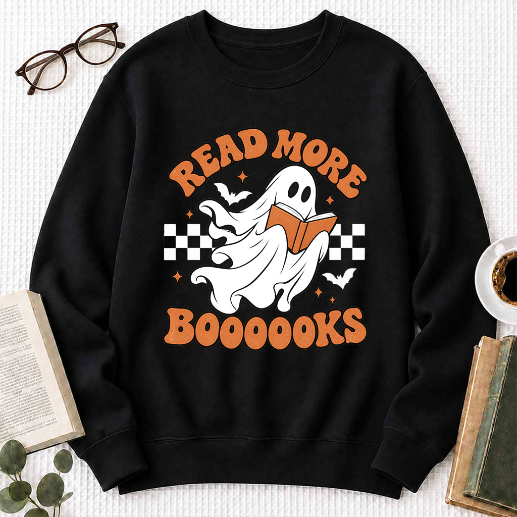 Read More Books Ghost Printed Sweatshirt | Halloween Book Lover Gift Black