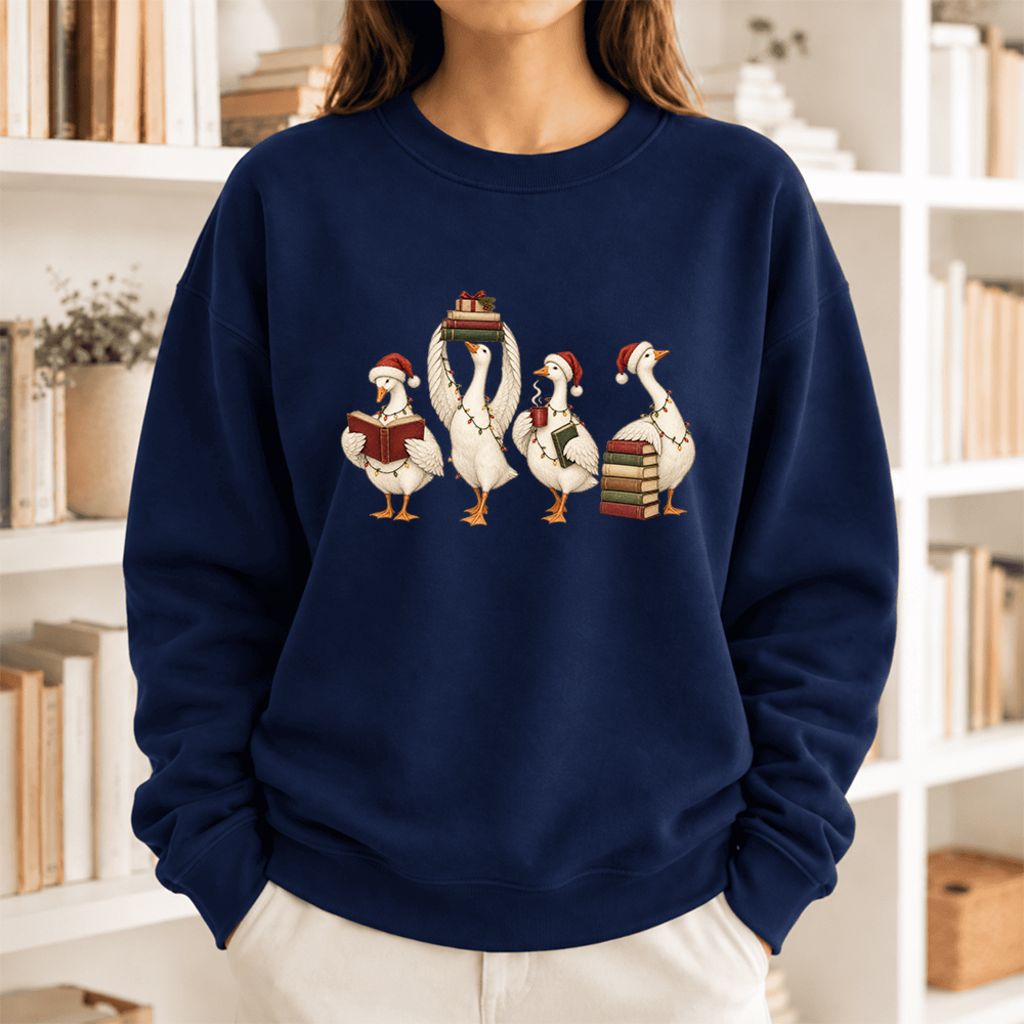 Christmas Reading Ducks Softstyle Sweatshirt | Christmas Book Lover Gift Navy