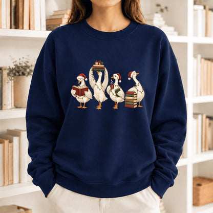 Christmas Reading Ducks Softstyle Sweatshirt | Christmas Book Lover Gift Navy