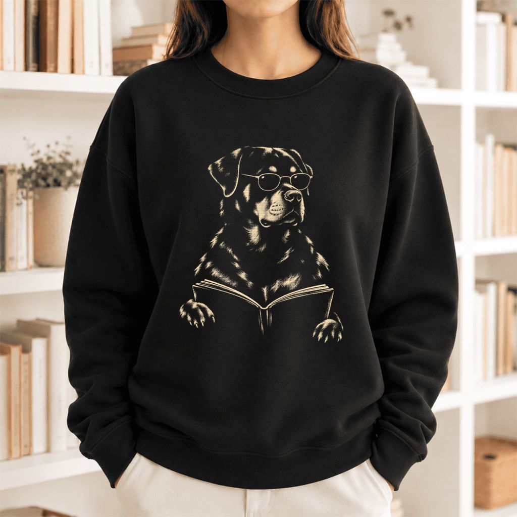 Rottweiler Reading Book Softstyle Sweatshirt | Dog Mom Reader Gift Black