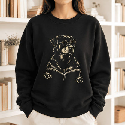 Rottweiler Reading Book Softstyle Sweatshirt | Dog Mom Reader Gift Black