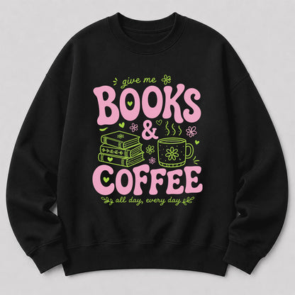 Books and Coffee Crewneck Sweatshirt | Reader Gift Black
