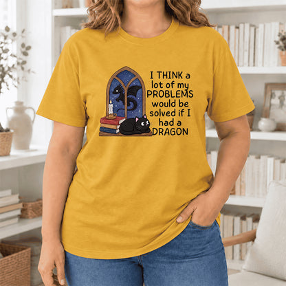 If I Could Have A Dragon Ultra-Soft Cotton T-Shirt | Fantasy Book Lover Gift Mustard