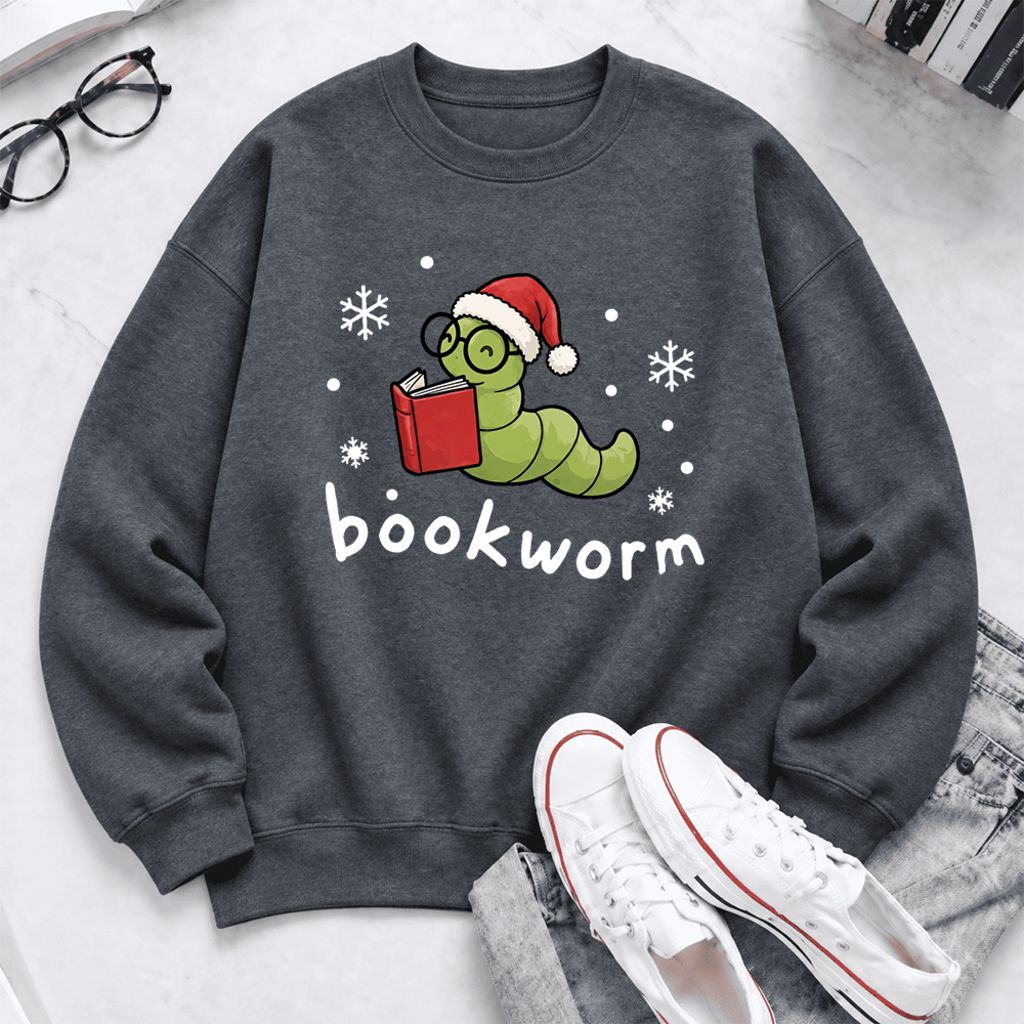 Christmas Bookworm Softstyle Sweatshirt | Christmas Book Lover Gift Dark Heather