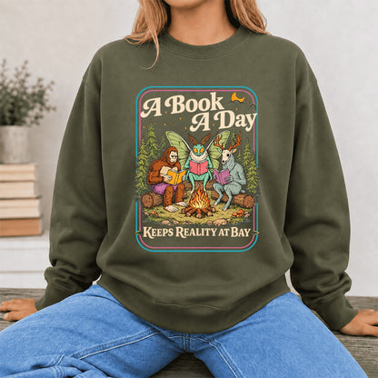 Cryptid Book Club Crewneck Sweatshirt | Reader Gift Military Green
