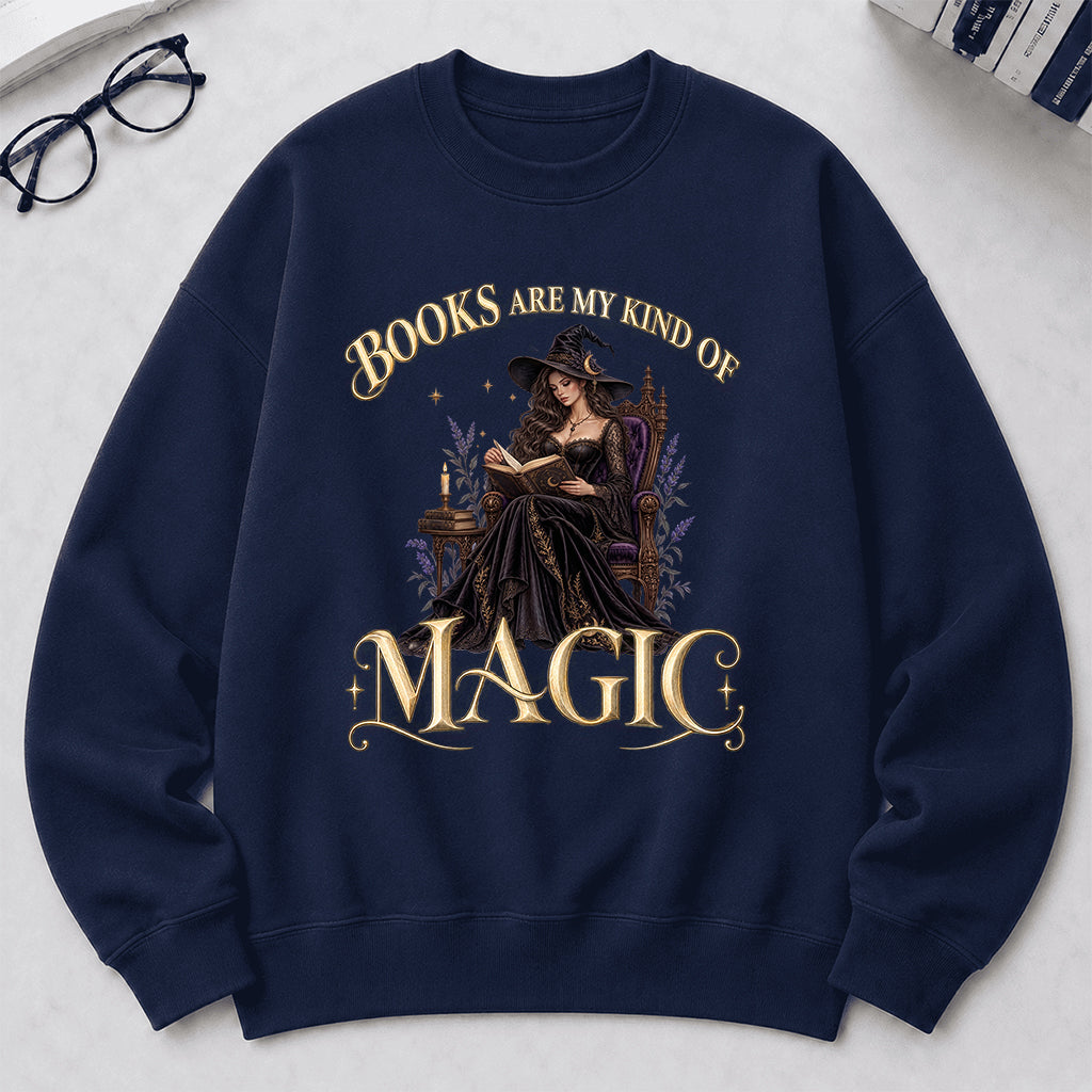 Books Are My Kind Of Magic Crewneck Sweatshirt | Halloween Literary Fantasy Book Lover Gift Navy