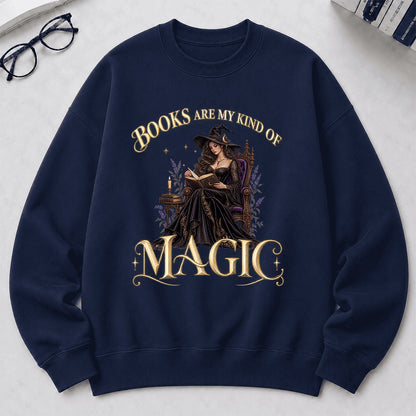 Books Are My Kind Of Magic Crewneck Sweatshirt | Halloween Literary Fantasy Book Lover Gift Navy