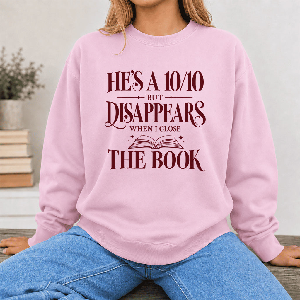 He's A 10/10 Fiction Boyfriend Crewneck Sweatshirt | Romantasy Reader Gift Light Pink