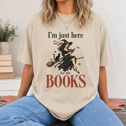 I'M Just Here For The Books Printed T-Shirt | Halloween Book Lover Gift Sand