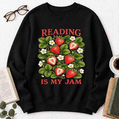 Reading Is My Jam Crewneck Sweatshirt | Reader Gift Black