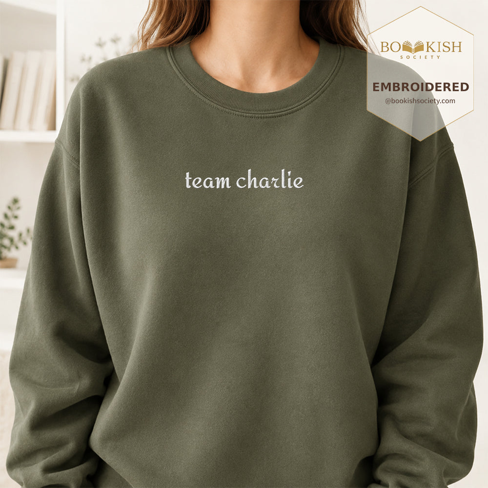 Team Charlie Embroidered Sweatshirt | Reader Gift Military Green