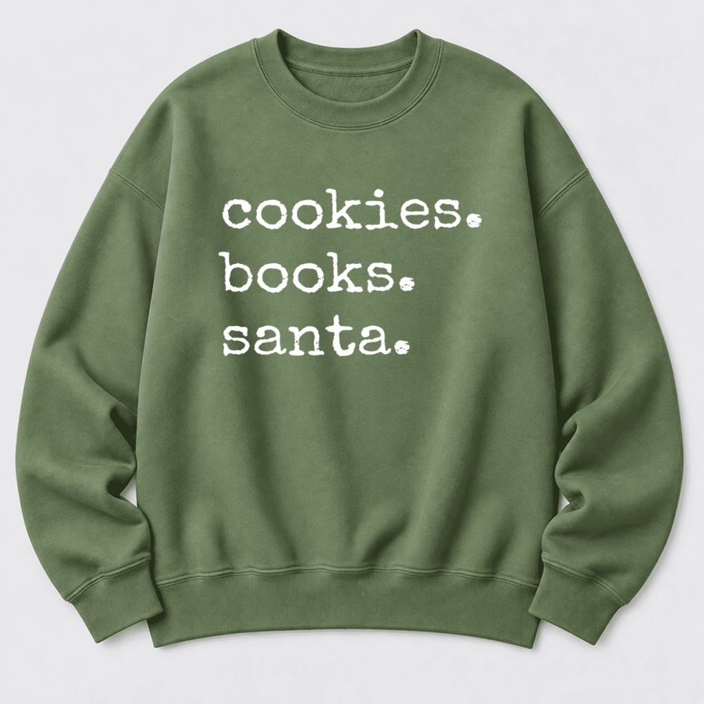 Cookies Books Santa Softstyle Sweatshirt | Christmas Book Lover Gift Military Green