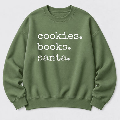 Cookies Books Santa Softstyle Sweatshirt | Christmas Book Lover Gift Military Green
