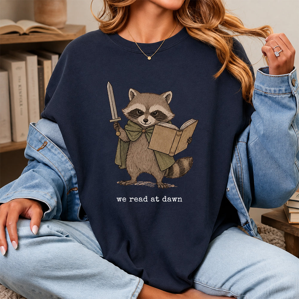 Funny Raccoon Reading Softstyle T-Shirt | Book Lover Gift Navy