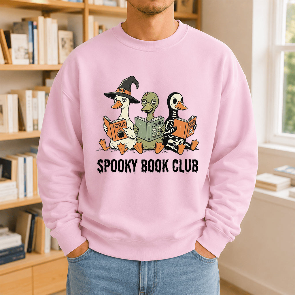 Spooky Book Club Printed Sweatshirt | Halloween Book Lover Gift Light Pink