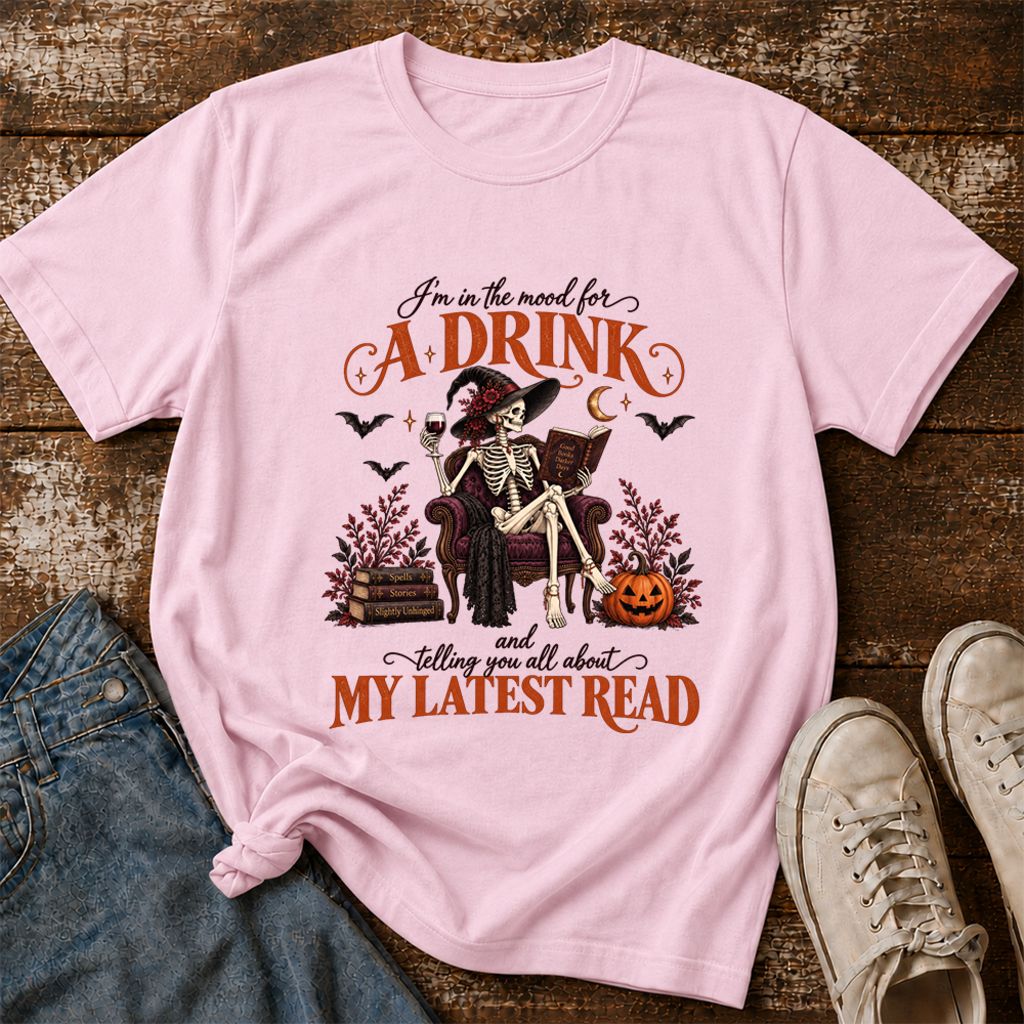 Telling You All About My Lastest Read Printed T-Shirt | Halloween Reader Gift Light Pink