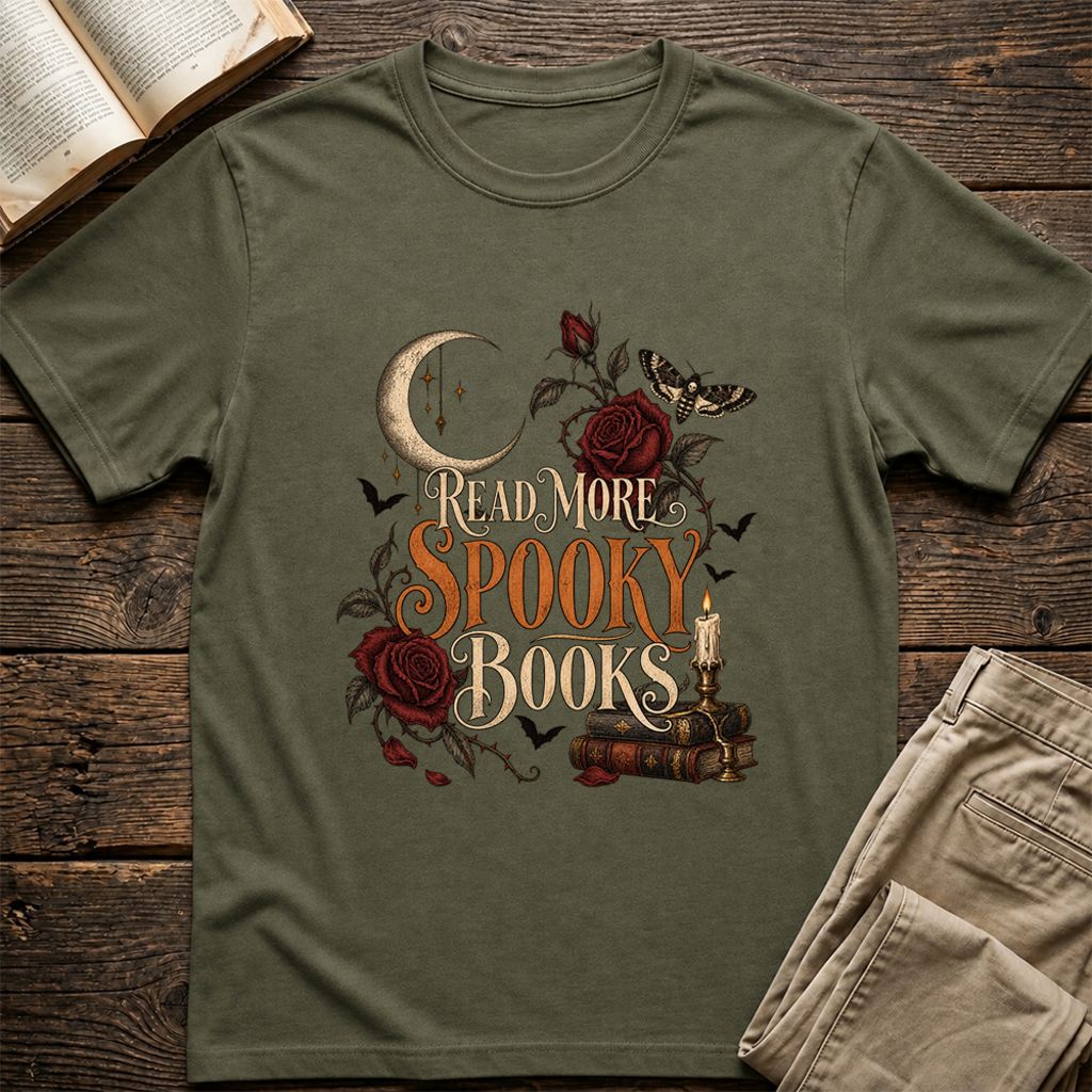 Read More Spooky Books Printed T-Shirt | Halloween Book Lover Gift Military Green