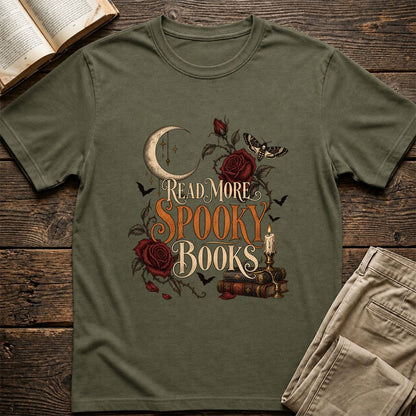 Read More Spooky Books Printed T-Shirt | Halloween Book Lover Gift Military Green