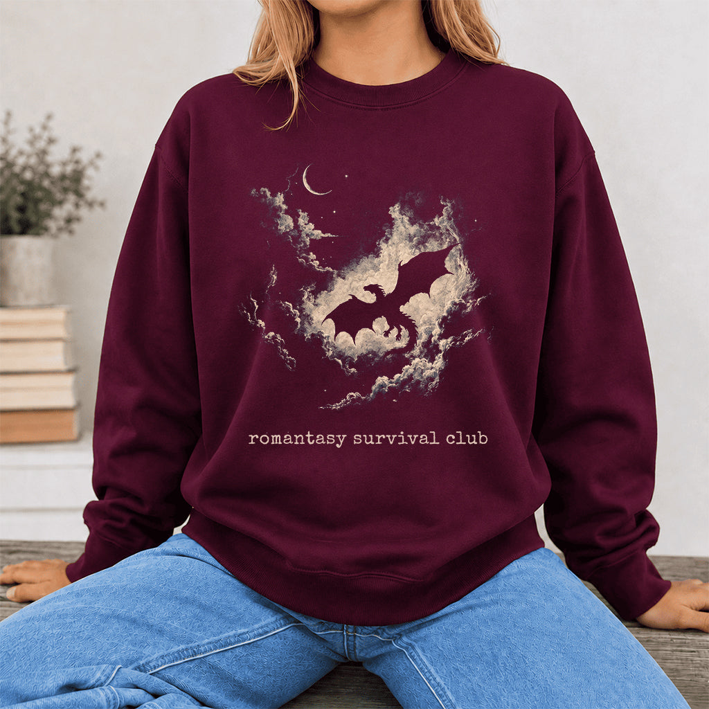 Dark Fantasy Dragon Clouds Crewneck Sweatshirt | Reader Gift Maroon