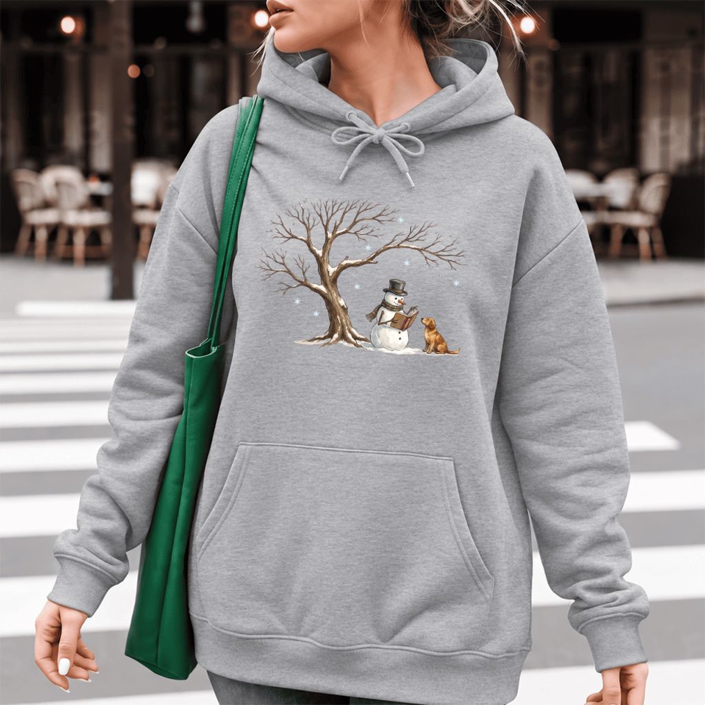 Golden Retriever And Snowman Under Tree Softstyle Hoodie | Christmas Reader Gift Sport Grey
