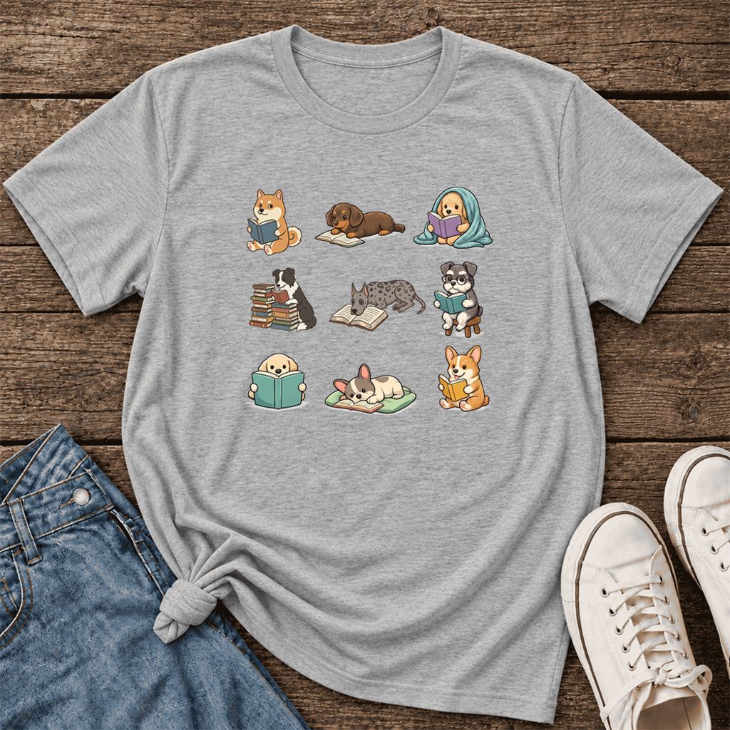 Funny Reading Dogs Ultra-Soft Cotton T-Shirt | Dog Mom Reader Gift Athletic Heather