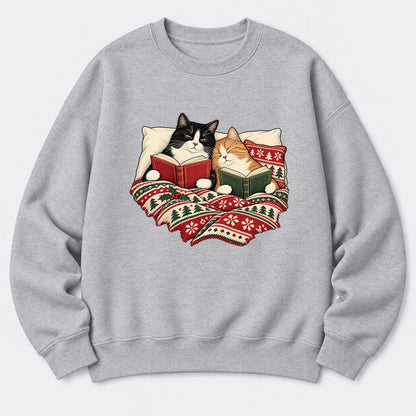 Christmas Reading Cat Couple Softstyle Sweatshirt | Cozy Christmas Gift Sport Grey