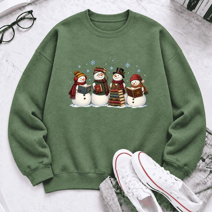 Bookish Snowman Club Softstyle Sweatshirt | Christmas Book Lover Gift Military Green