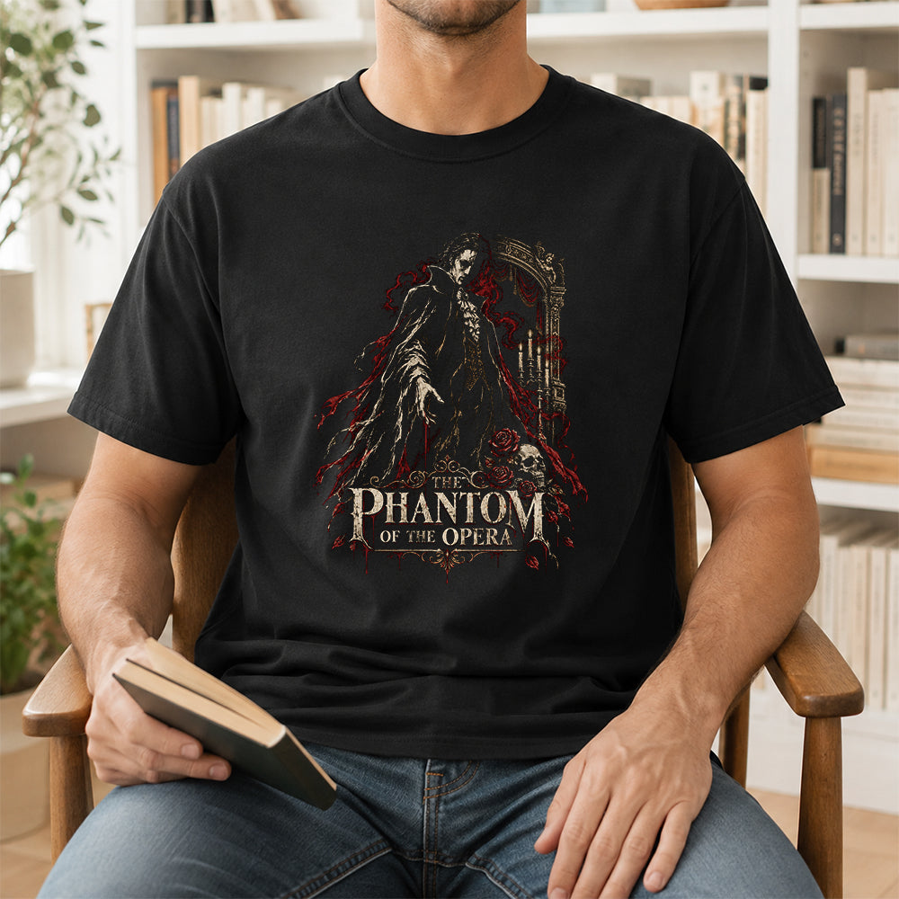 The Phantom Of The Opera Printed T-Shirt | Halloween Book Lover Gift Black