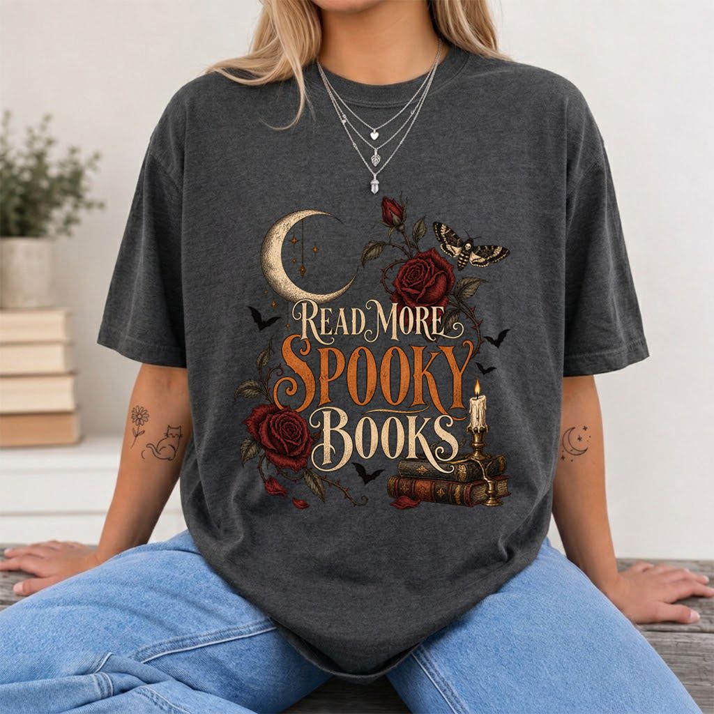 Read More Spooky Books Printed T-Shirt | Halloween Book Lover Gift Dark Heather