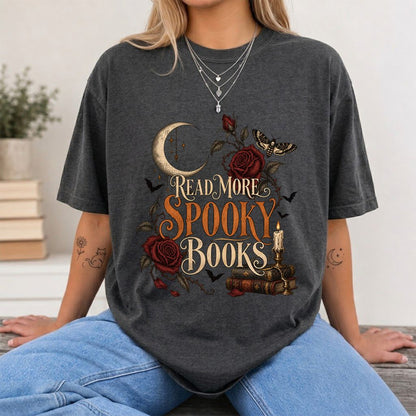 Read More Spooky Books Printed T-Shirt | Halloween Book Lover Gift Dark Heather