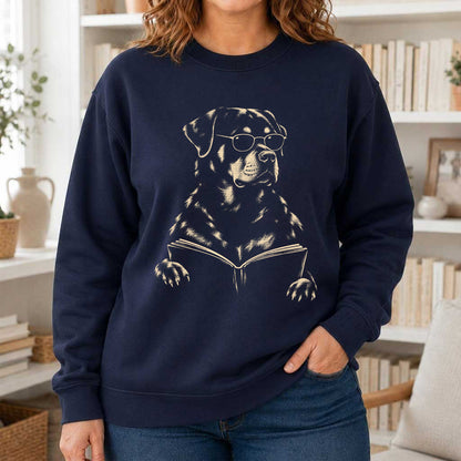 Rottweiler Reading Book Crewneck Sweatshirt | Reader Gift Navy
