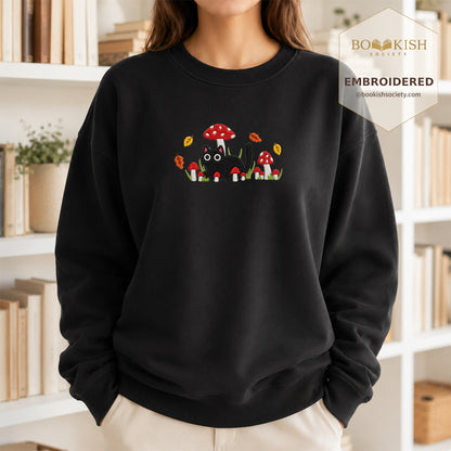 Mushroom Cat Embroidered Sweatshirt | Reader Gift Black