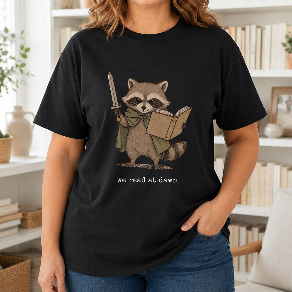 Funny Raccoon Reading Softstyle T-Shirt | Book Lover Gift Black