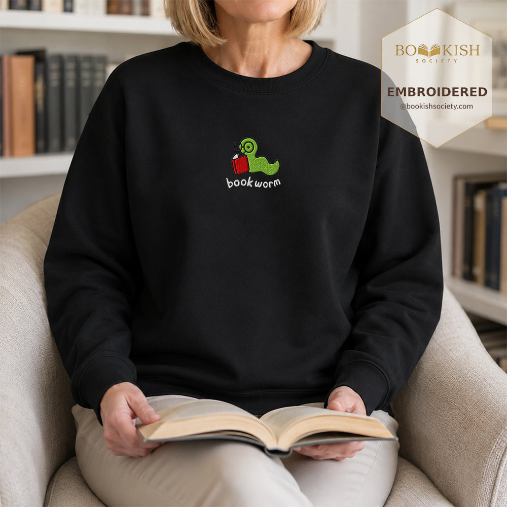Bookworm Embroidered Sweatshirt | Reader Gift Black