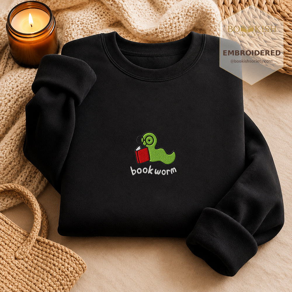 Bookworm Embroidered Sweatshirt | Reader Gift Black