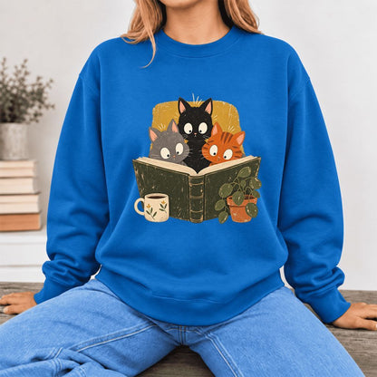 Curious Reading Cats Softstyle Sweatshirt | Cozy Book Lover Gift Royal