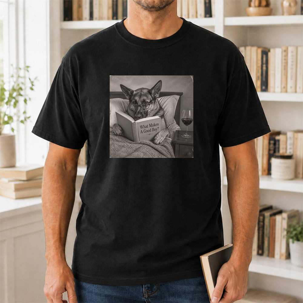 What Makes A Good Boy Printed T-Shirt | Cozy German Shepherd Mom Reader Gift Black